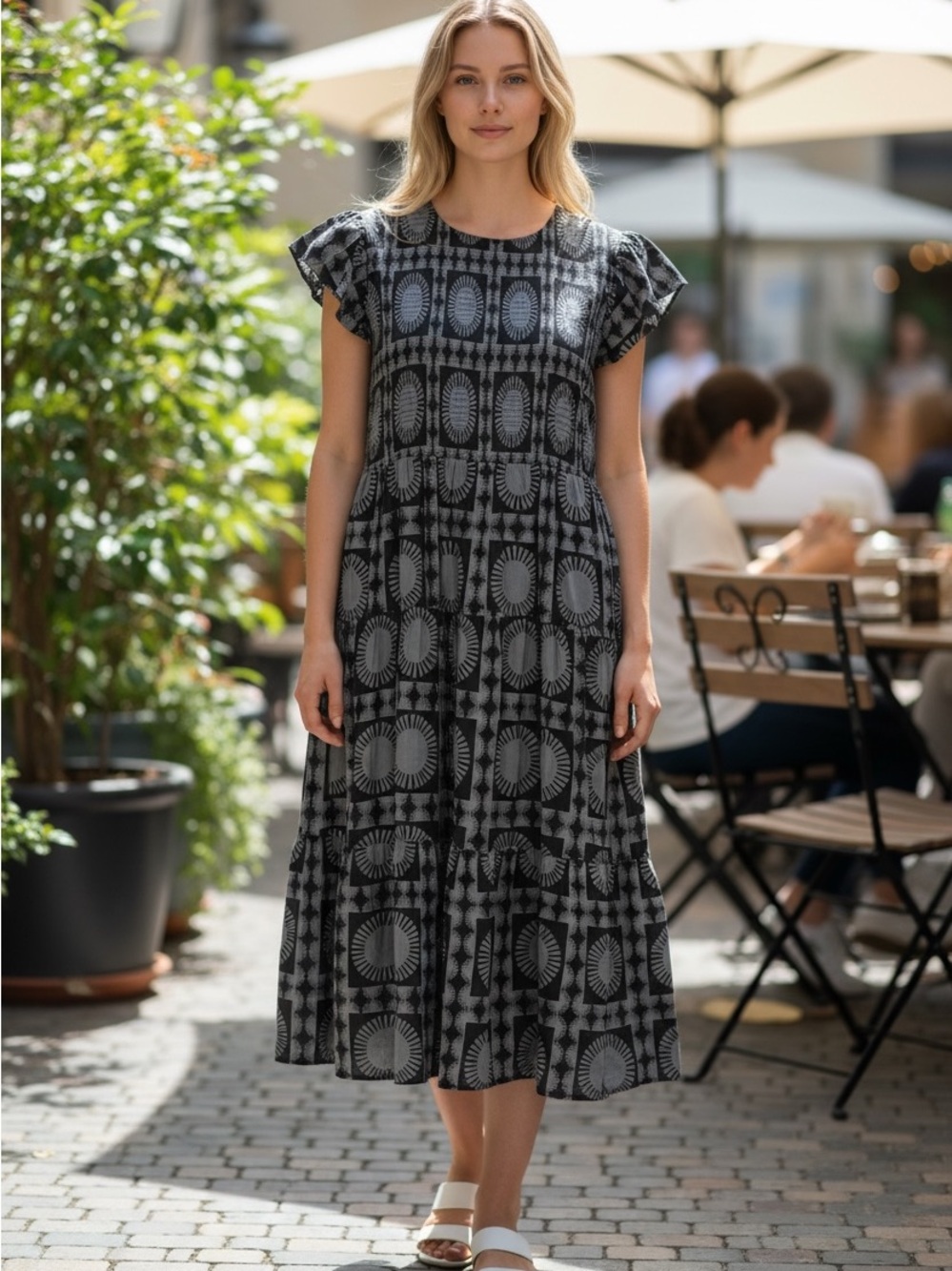 LuLaRoe Black and Gray Geometric Maxi Dress